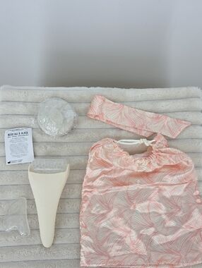 Peach Wave Print Drawstring Bag with Self Care Items